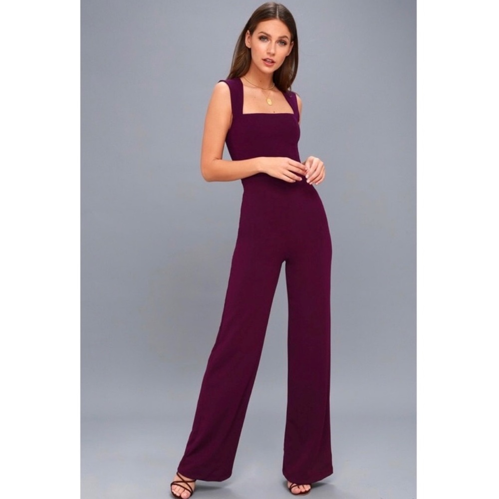 Sleeveless Square-Neck Wide-Leg Jumpsuit - Plum